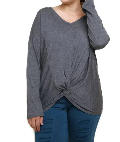 Umgee Heathered Front Knot Detail Top In Charcoal In Pink