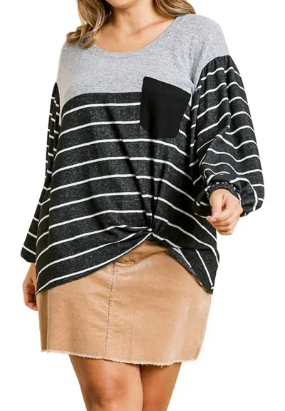 Umgee Heathered Puff Sleeve Top - Plus In Gray Mix In Multi