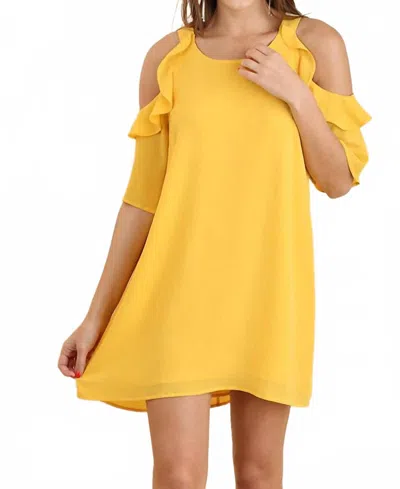 Umgee Hello Sunshine Cold Shoulder With Ruffles Dress In Saffron In Yellow