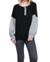 Umgee Henley Color Block Top In Black In Black