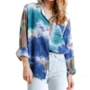 Umgee Hidden Gem Tie Dye Blouse In Green / Brown In Multi