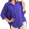 Umgee High Low 3/4 Sleeve Top In Blue Purple In Multi