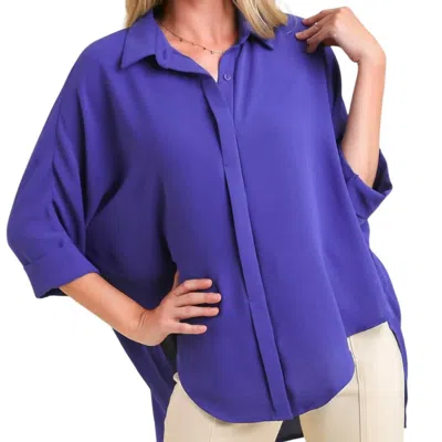 Umgee High Low 3/4 Sleeve Top In Blue Purple In Multi