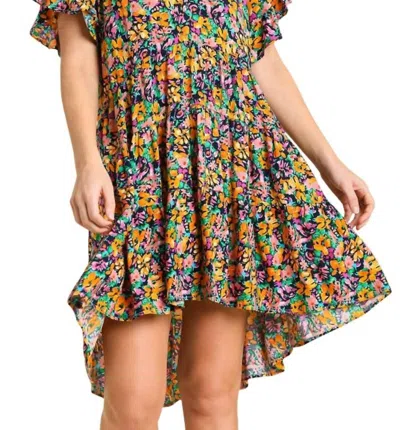 Umgee High Low Floral Dress In Navy Mix In Multi