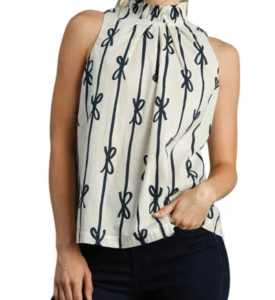 Umgee High Neck Back Bow Top In Ivory In Multi