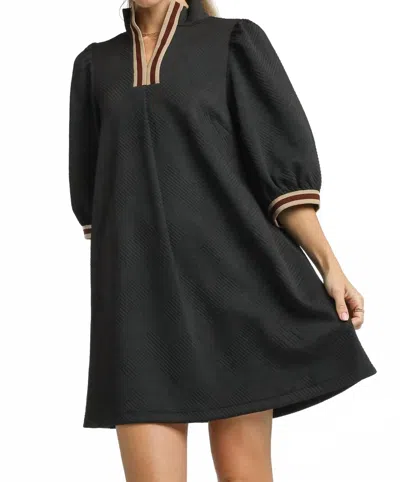 Umgee High Neck Jacquard Mini Dress In Black