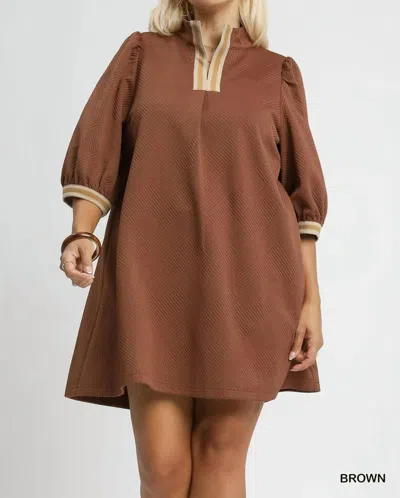 Umgee High Neck Jacquard Mini Dress In Brown