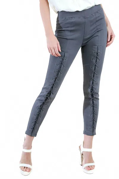 Umgee High Waist Leggings With Lace Up Details In Charcoal In Gray