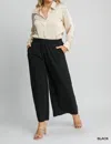 Umgee High Waist Pull On Wide Leg Pant Plus In Black In Black
