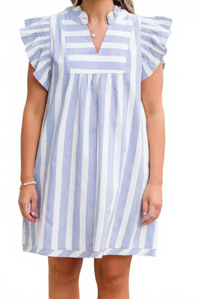 Umgee Hilton Stripe Mini Dress In Blue/white
