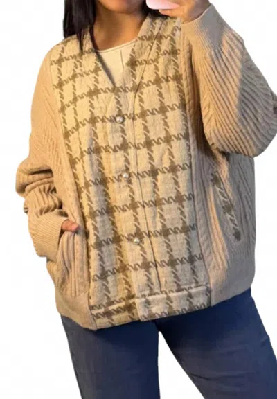 Umgee Houndstooth Knit Sweater Cardigan In Brown In Multi