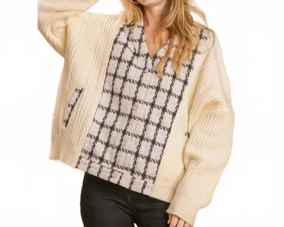 Umgee Houndstooth Knit Sweater Cardigan In Off White In Neutral