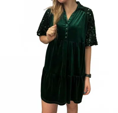 Umgee Hunter Velvet Dress In Green