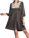 Umgee Indigo Soul Velvet Dress In Grey In Black