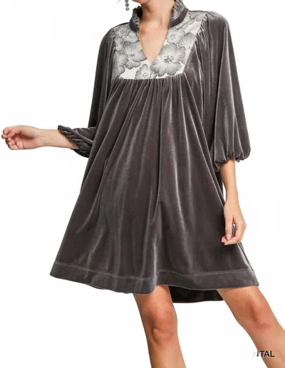 Umgee Indigo Soul Velvet Dress In Grey In Black