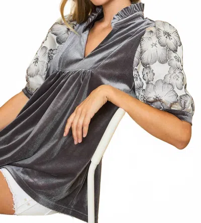 Umgee Inside A Dream Velvet Top In Grey In Gray