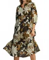 Umgee Isabella Floral Tiered Midi Dress With Collared Neck In Brown In Brown