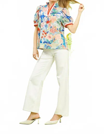 Umgee Jacquard Bloomscape Print Top In Multi