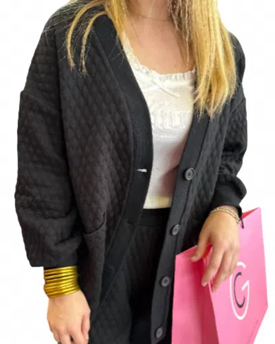 Umgee Jacquard Cardigan Pants Set In Black