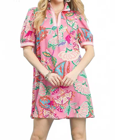 Umgee Jacquard Paisley Print High Neck Mini Dress In Pink Mix