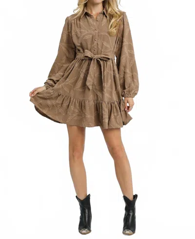 Umgee Jacquard Tie Waist Shirt Dress In Mushroom In Multi