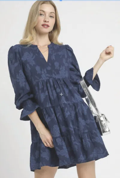 Umgee Jacquard Tiered Dress In Blue