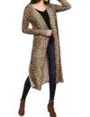 Umgee Jaguar Print Open Front Long Body Cardigan In Camel Mix
