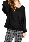 Umgee Kangaroo Pocket Waffle Knit Top In Black In Black