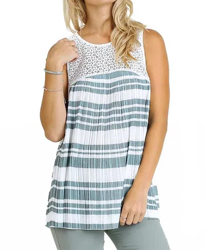 Umgee Lace & Striped Babydoll Tank Top In Sage In Multi
