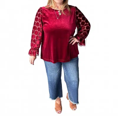 Umgee Lace Polka Dot & Velvet Top In Red In Brown