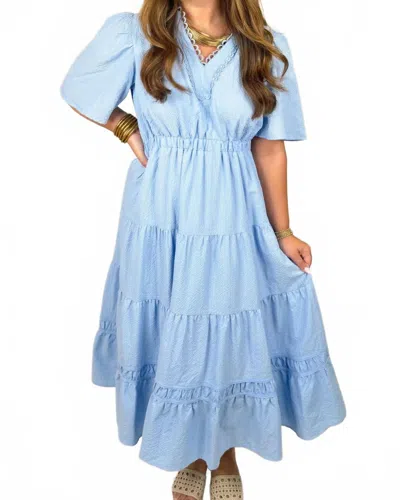 Umgee Lace Trim Tiered Midi Dress In Sky In Blue