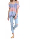 Umgee Lace Up Cold Shoulder Color Block Top In Purple Mix In Multi