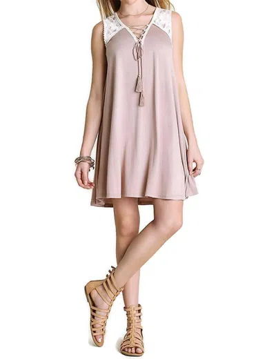 Umgee Lace Up Tassel Tie Dress In Latte In Pink