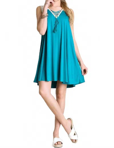 Umgee Lace Up Tassel Tie Dress In Teal In Blue