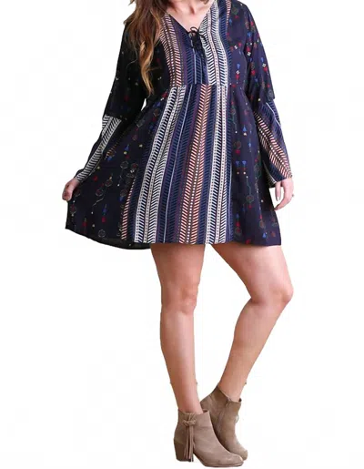 Umgee Lace-up Twin Print Dress - Plus In Navy In Blue