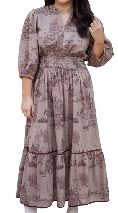 Umgee Landscape Dress In Latte In Multi
