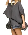 Umgee Layered Cuffed 1/2 Sleeve Top In Ash In Grey