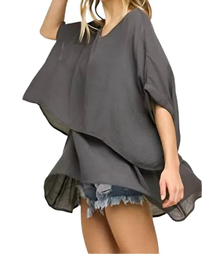 Umgee Layered Cuffed 1/2 Sleeve Top In Ash In Grey