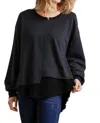 Umgee Layered Frayed Hem Top In Black In Black