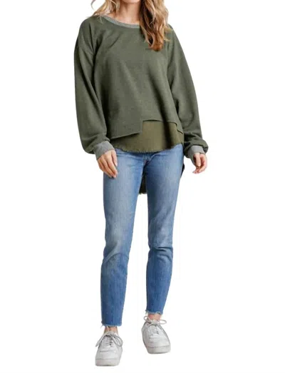 Umgee Layered Frayed Hem Top In Olive In Green