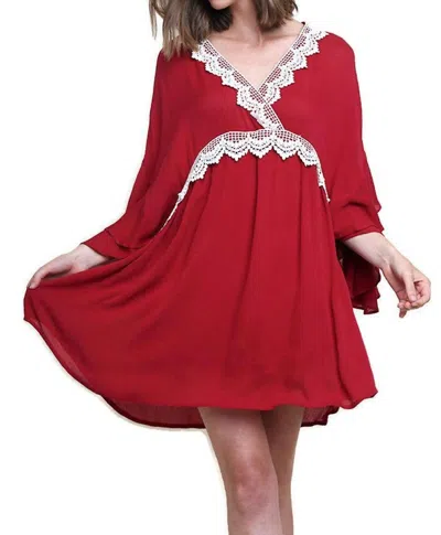 Umgee Layered Ruffle Bell Sleeve Dress In Red