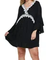Umgee Layered Ruffle Bell Sleeve Dress In Black In Black