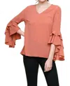 Umgee Layered Ruffle High Low Sleeve Blouse In Clay In Brown
