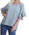 Umgee Layered Ruffle Sleeve Blouse In Grey In Gray