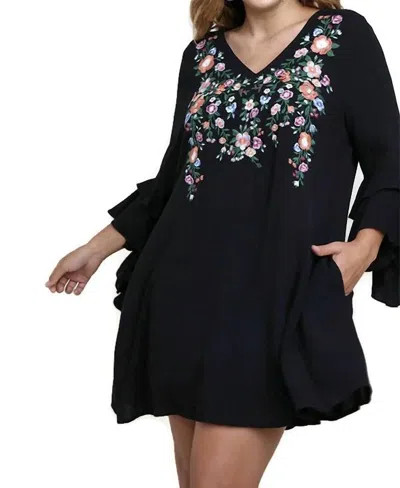 Umgee Layered Ruffle Sleeve Mini Dress In Black