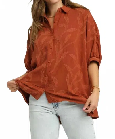 Umgee Leafy Button Down Blouse In Rust In Orange