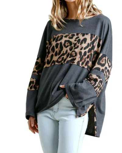 Umgee Leopard High Low Top In Charcoal In Multi