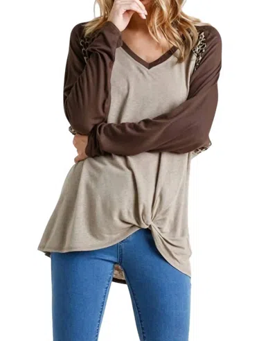 Umgee Leopard Knot Top In Latte/mocha In Multi