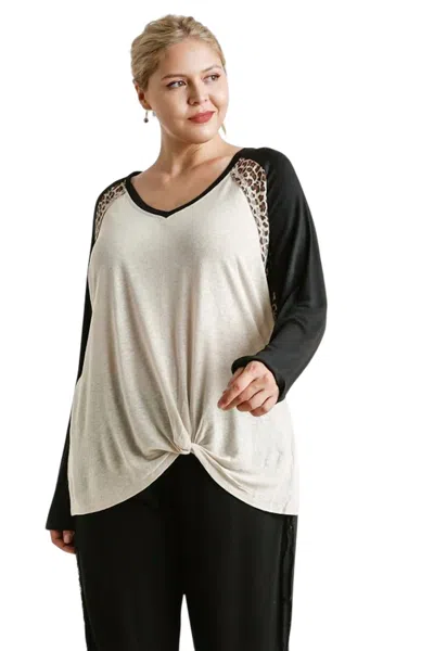 Umgee Leopard Knot Top In Oatmeal/black In Multi