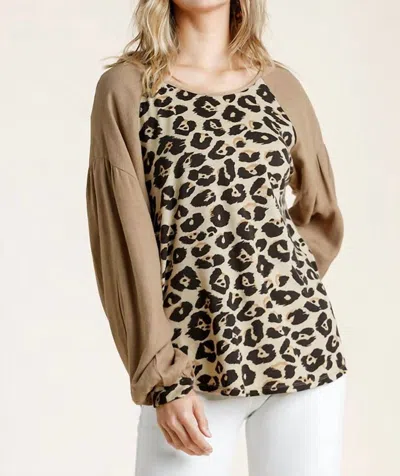 Umgee Leopard Print Long Sleeve Top In Tan
